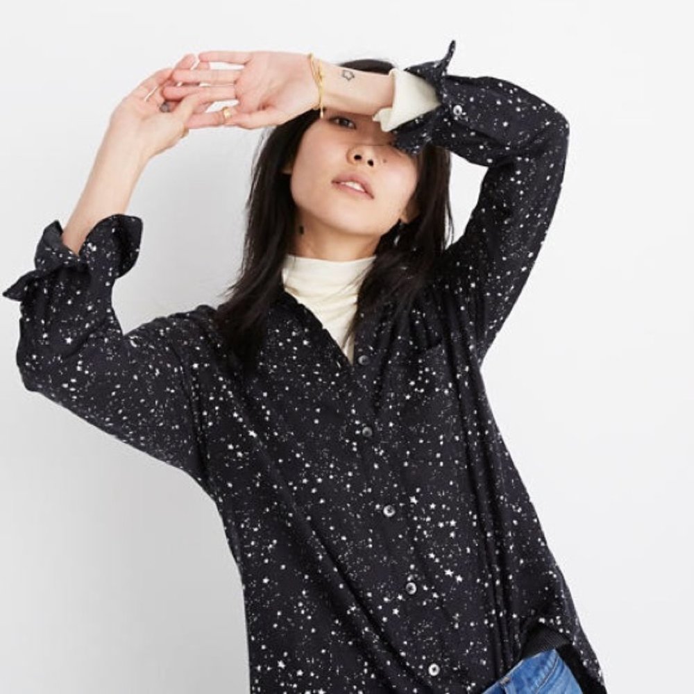 Madewell Oversized Ex-Boyfriend Shirt Star Print Black and White NWT
